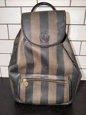 Vintage Fendi Pequin Coated Canvas Drawstring Backpack